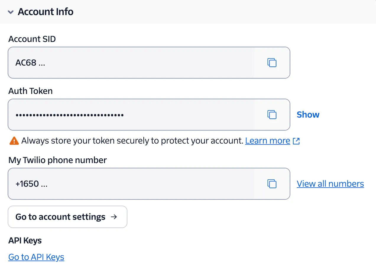 Phone Number Setup via Twilio