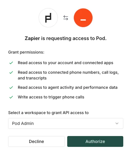 Zapier Authorize Pod